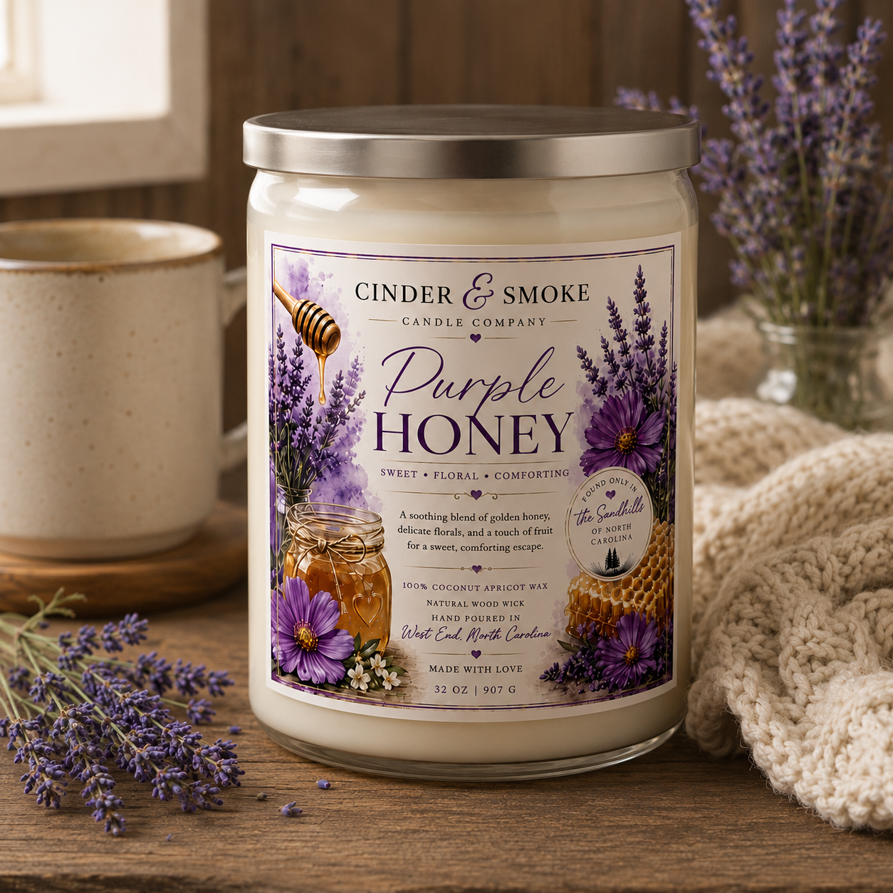 Purple Honey | Luxury Coconut Apricot Wax Candle | Purple Honey Candle