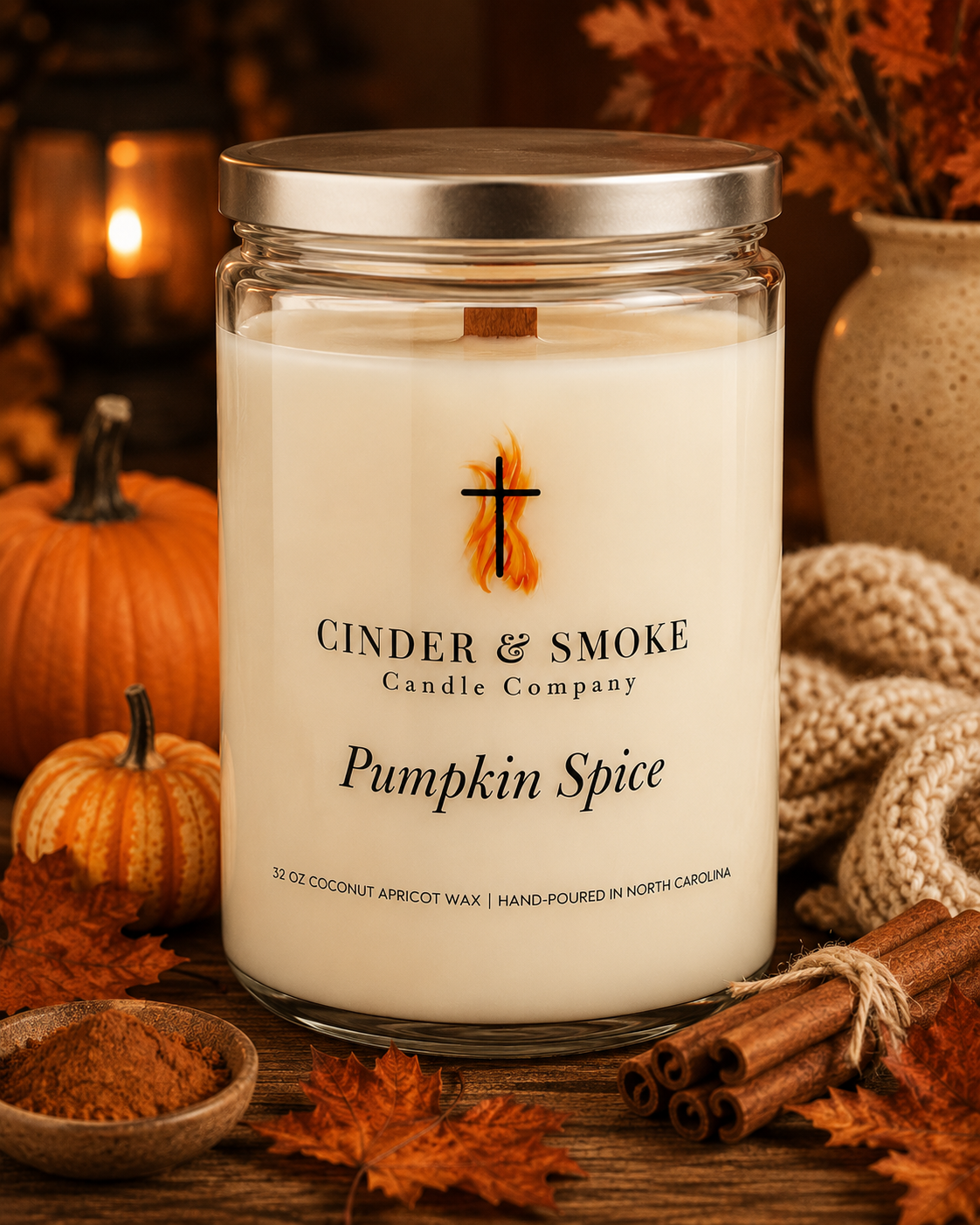 Pumpkin Spice | Luxury Fall Candle | Coconut Apricot Wax | Crackling Wooden Wick | Hand-Poured in North Carolina