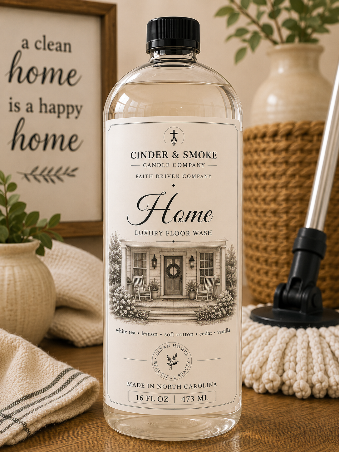 Home Luxury Floor Wash | Warm & Cozy Scented Mop Soap | Premium Floor Cleaner | Cinder & Smoke