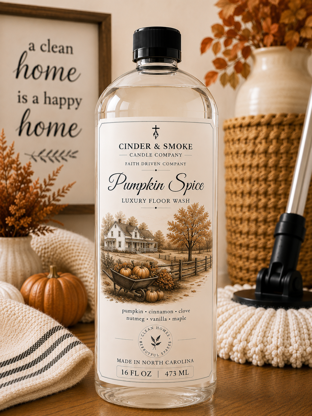 Pumpkin Spice Luxury Floor Wash | Fall Scented Mop Soap | Premium Floor Cleaner | Cinder & Smoke