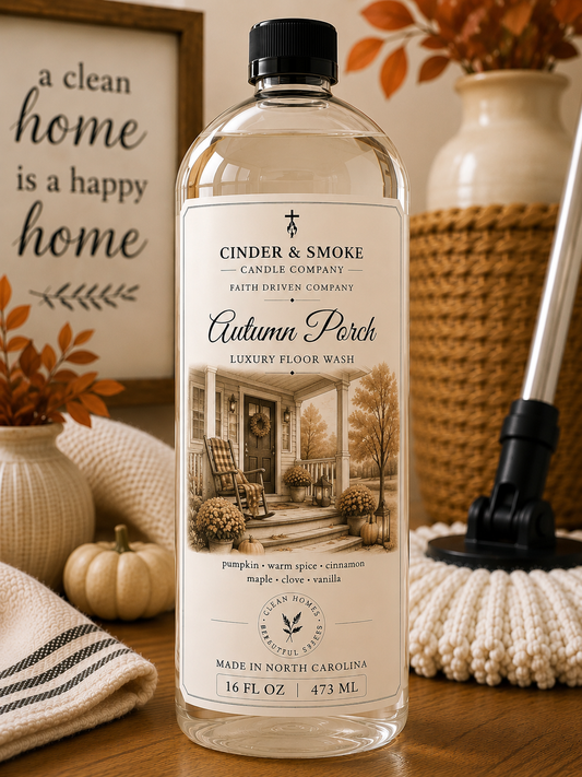 Autumn Porch Luxury Floor Wash | Cozy Fall Scented Mop Soap | Premium Floor Cleaner | Cinder & Smoke