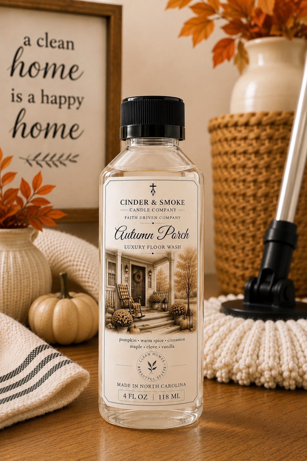 Autumn Porch Luxury Floor Wash | Cozy Fall Scented Mop Soap | Premium Floor Cleaner | Cinder & Smoke