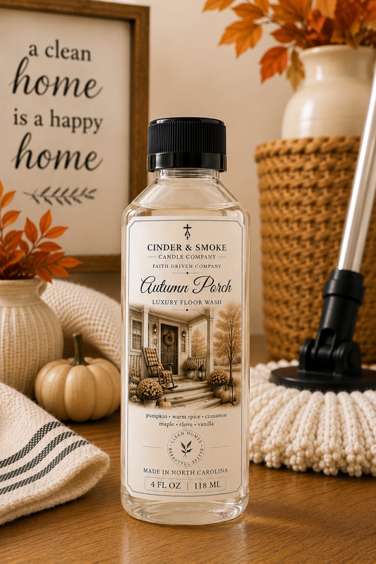 Autumn Porch Luxury Floor Wash | Cozy Fall Scented Mop Soap | Premium Floor Cleaner | Cinder & Smoke
