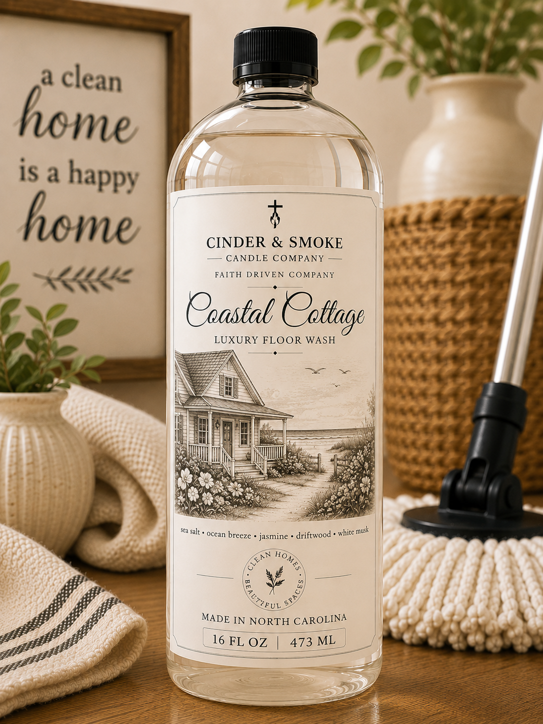 Coastal Cottage Luxury Floor Wash | Fresh Coastal Scented Mop Soap | Premium Floor Cleaner | Cinder & Smoke