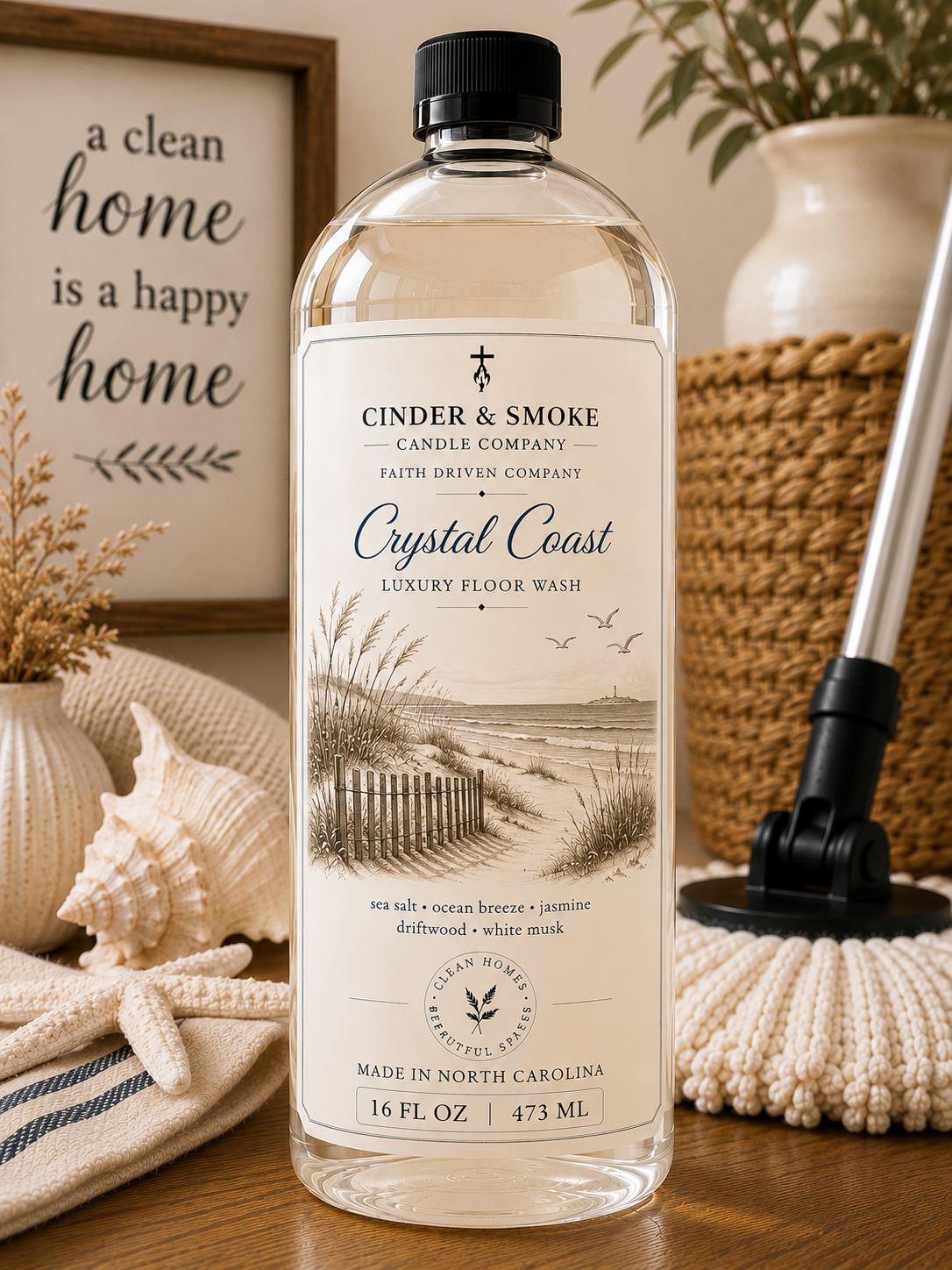 Crystal Coast Luxury Floor Wash | Coastal Scented Mop Soap | Premium Floor Cleaner | Cinder & Smoke
