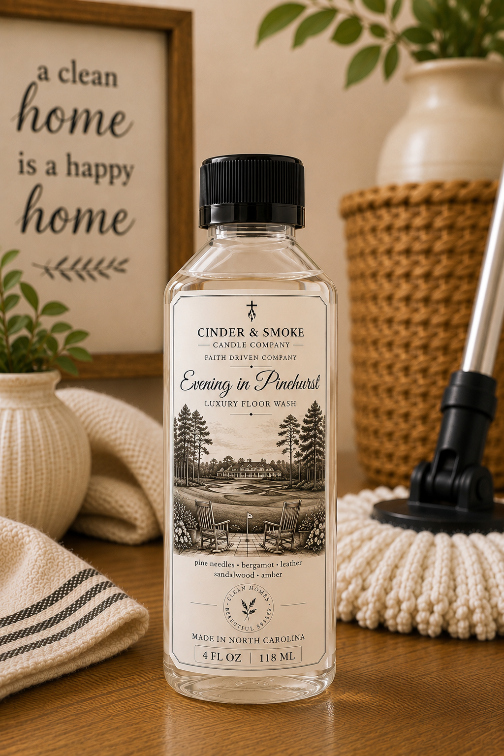 Evening at Pinehurst Luxury Floor Wash | Pine & Woods Scented Mop Soap | Premium Floor Cleaner | Cinder & Smoke