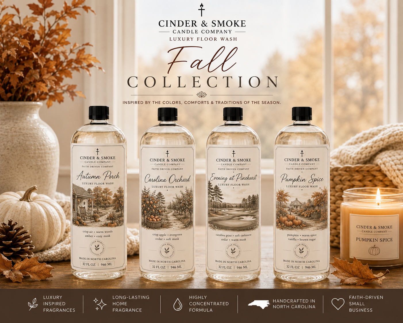 Pumpkin Spice Luxury Floor Wash | Fall Scented Mop Soap | Premium Floor Cleaner | Cinder & Smoke